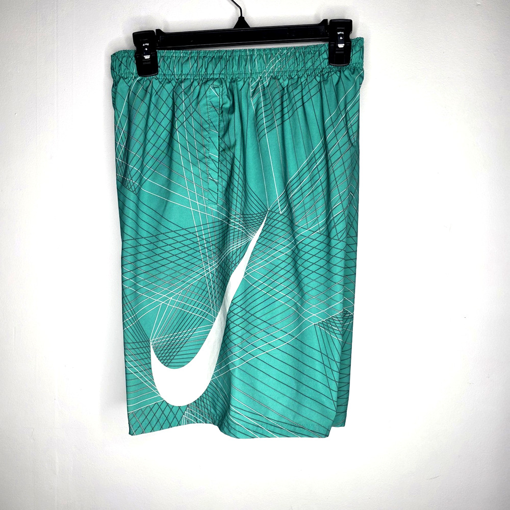 Nike Mens Large Green Volley Swim Shorts Oversized Swoosh Logo Lined Breaker